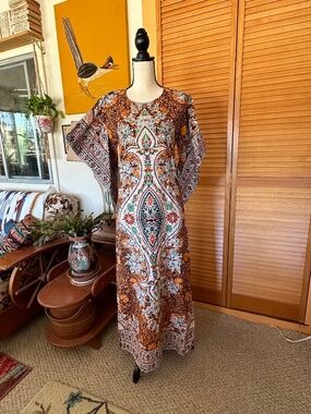 1970s DASHIKI Maxi DRESS: Vintage Bohemian Hippie Gown KAFTAN